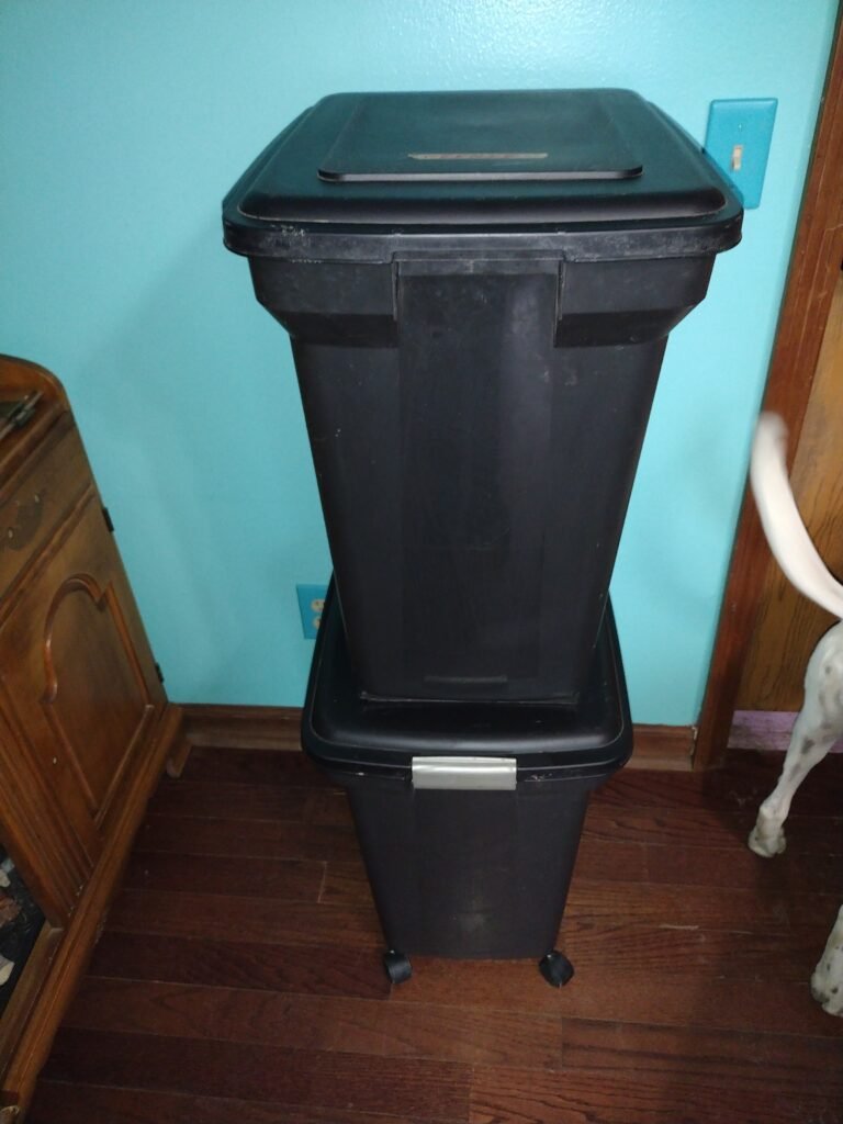 Stacked, Large, Sealed Dog Food Bins