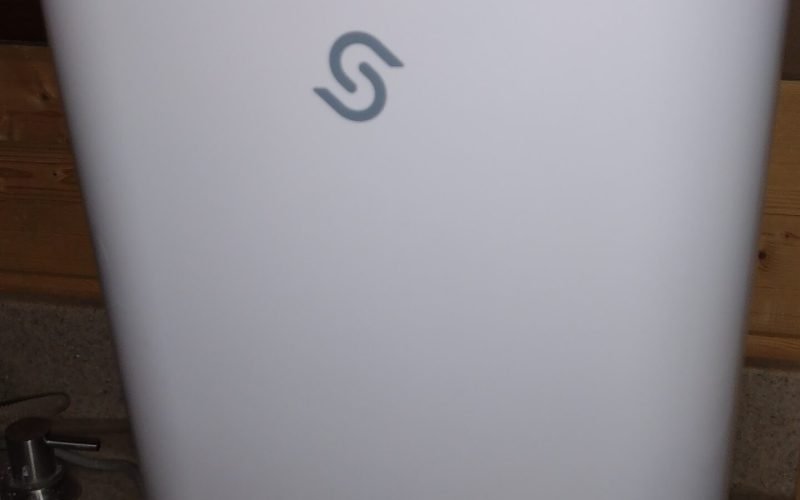 The front of the dehumidifier that is located in the basement bathroom.